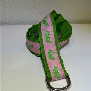 Eliza B Womens D Ring Canvas Ribbon Belt Pink/Green Turtle Graphic |Size XL